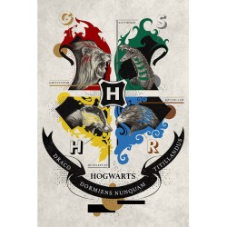 Poster - Roulé et filmé - Harry Potter - Emblèmes des maisons